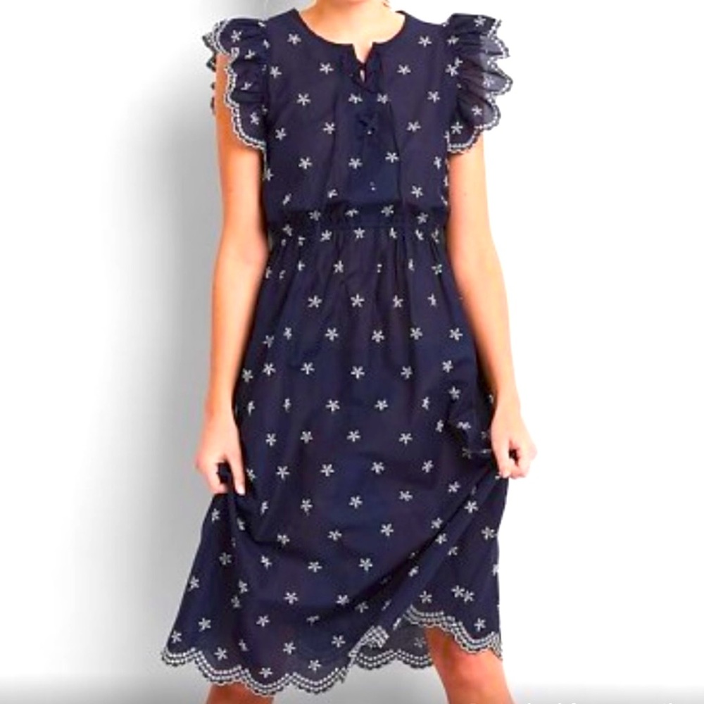 GAP Ruffle Eyelet Long Blue White Summer Spring Travel Maxi Dress Small Petite